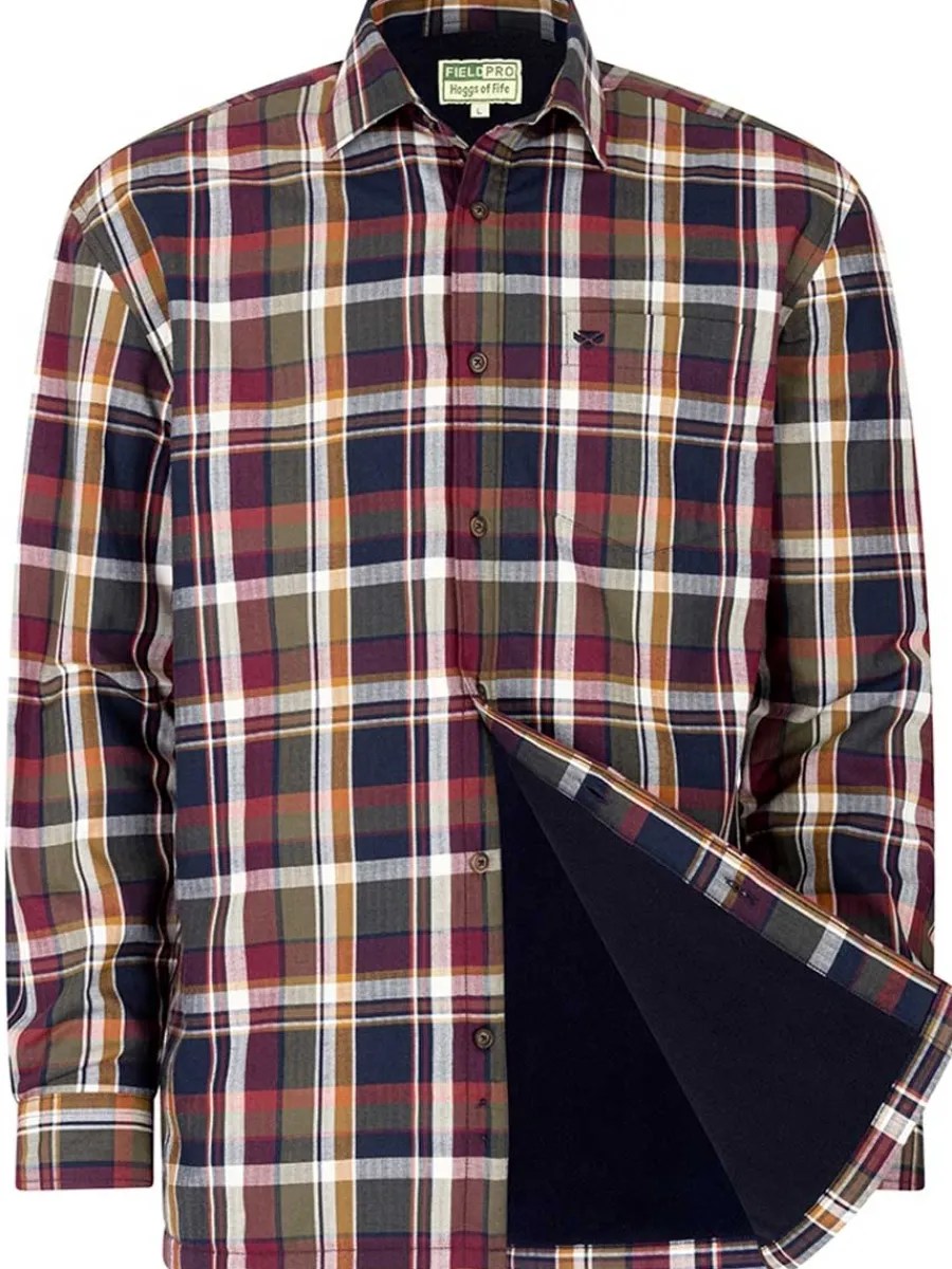 Hoggs of Fife Arran Microfleece Lined Cotton Shirt - Mens - Wine / Oli