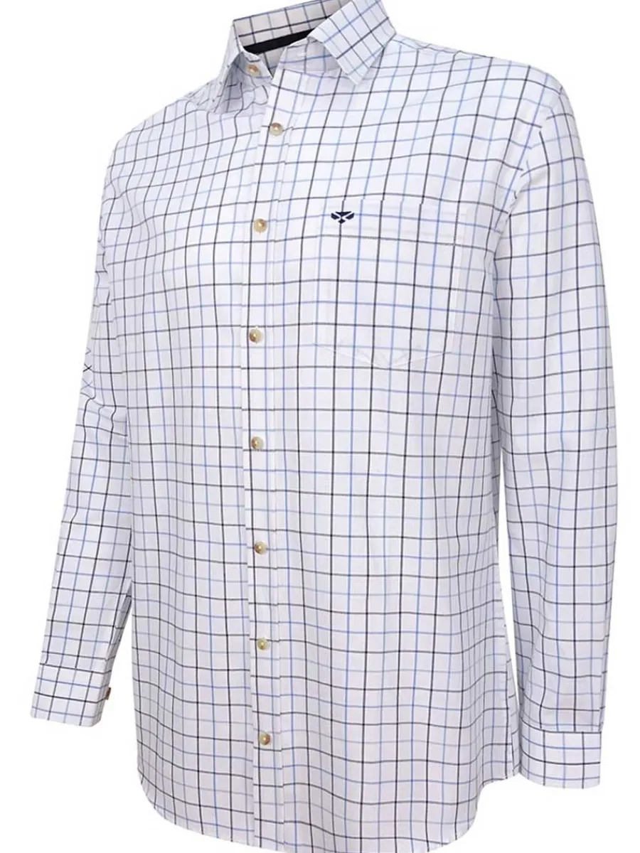 Hoggs of Fife Viscount Premier Tattersall Shirt - Mens - White & Navy