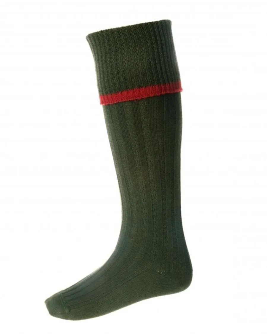 House Of Cheviot Estate Shooting Socks - Mens - Spruce & Brick Red