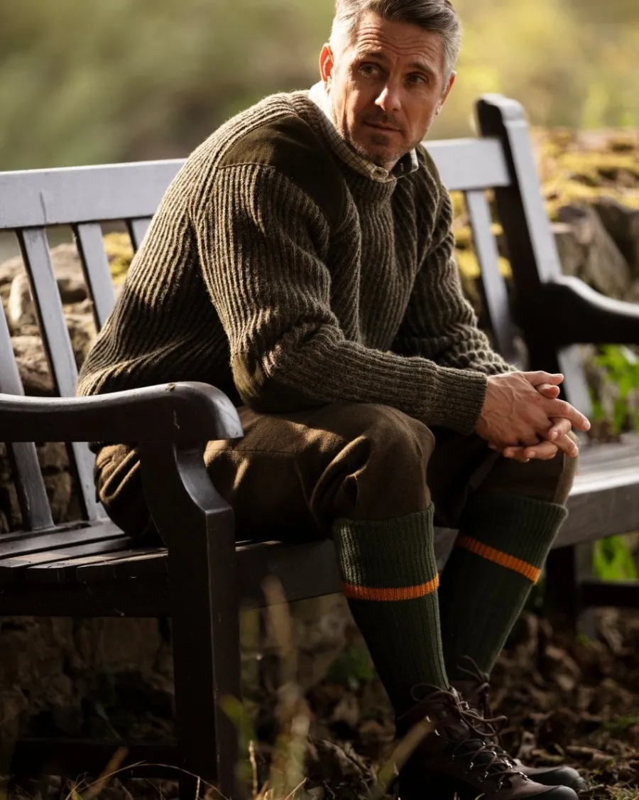 House Of Cheviot Estate Shooting Socks - Mens - Spruce & Ochre