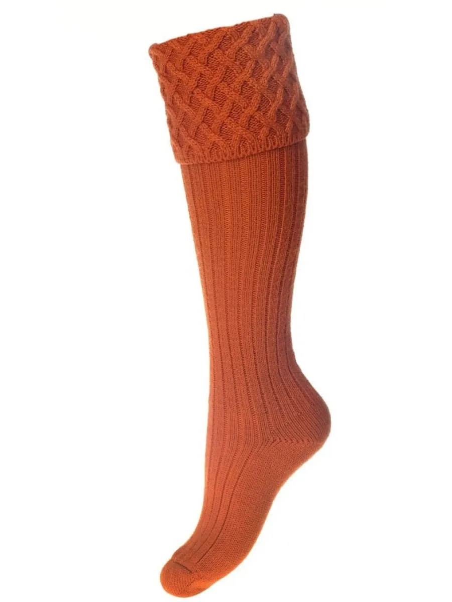 House Of Cheviot Lady Rannoch Shooting Socks - Womens - Burnt Orange