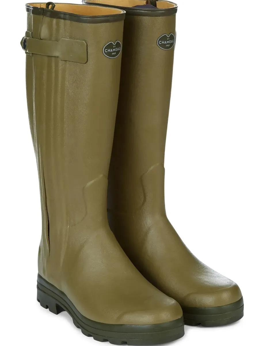 Le Chameau Chasseur Boots - Mens Leather Lined Full Zip - Iconic Green