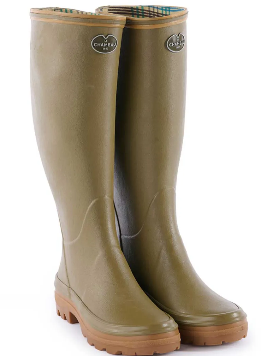 Women Le Chameau Giverny Wellington Boots - Ladies Jersey Lined - Iconic Gre