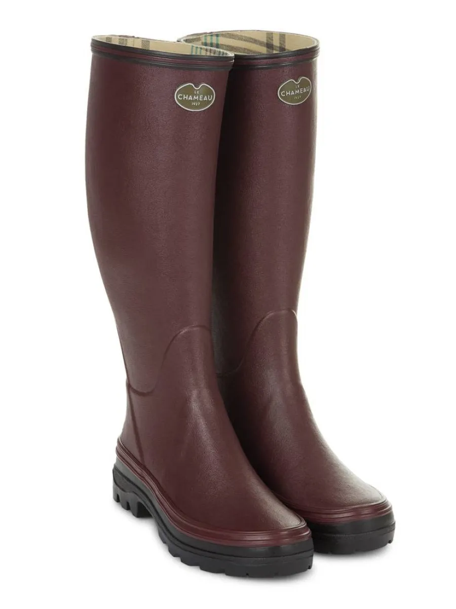 Women Le Chameau Giverny Wellington Boots - Ladies Jersey Lined - Cherry Red