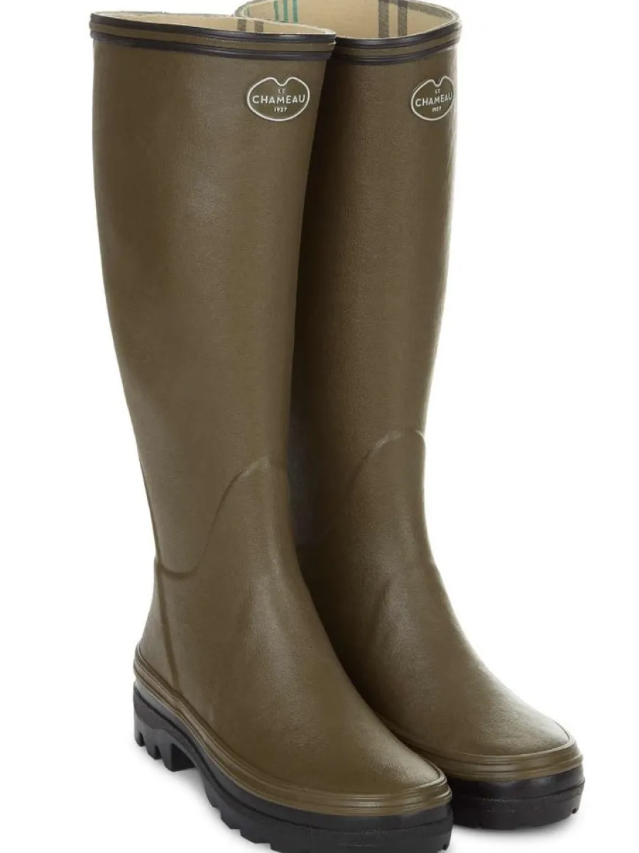 Women Le Chameau Giverny Wellington Boots - Ladies Jersey Lined - Dark Green