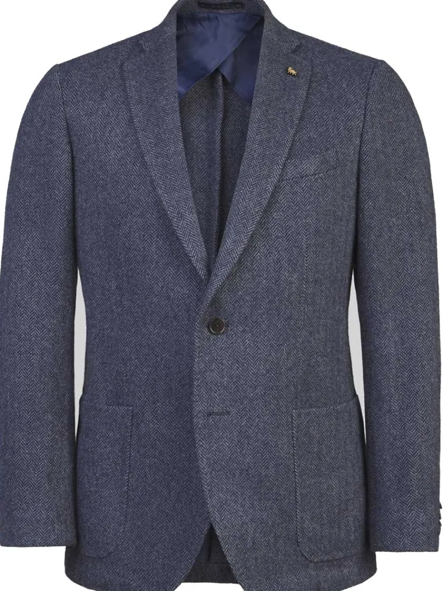 Magee Donegal Tweed Blazer - Mens Easky Patch Pocket - Blue & Grey Her