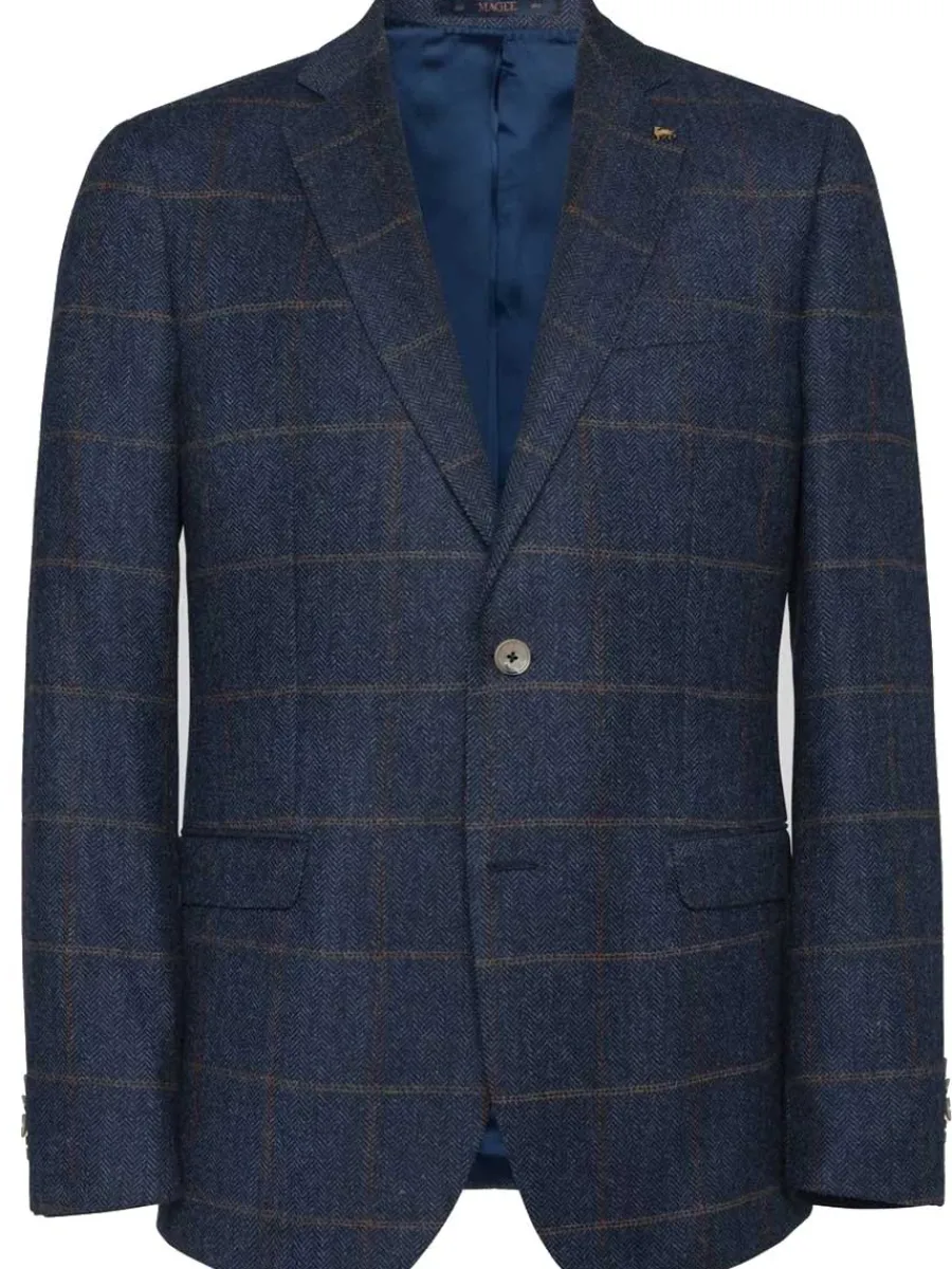 Magee Donegal Tweed Jacket - Mens Clady - Navy With Subtle Overcheck