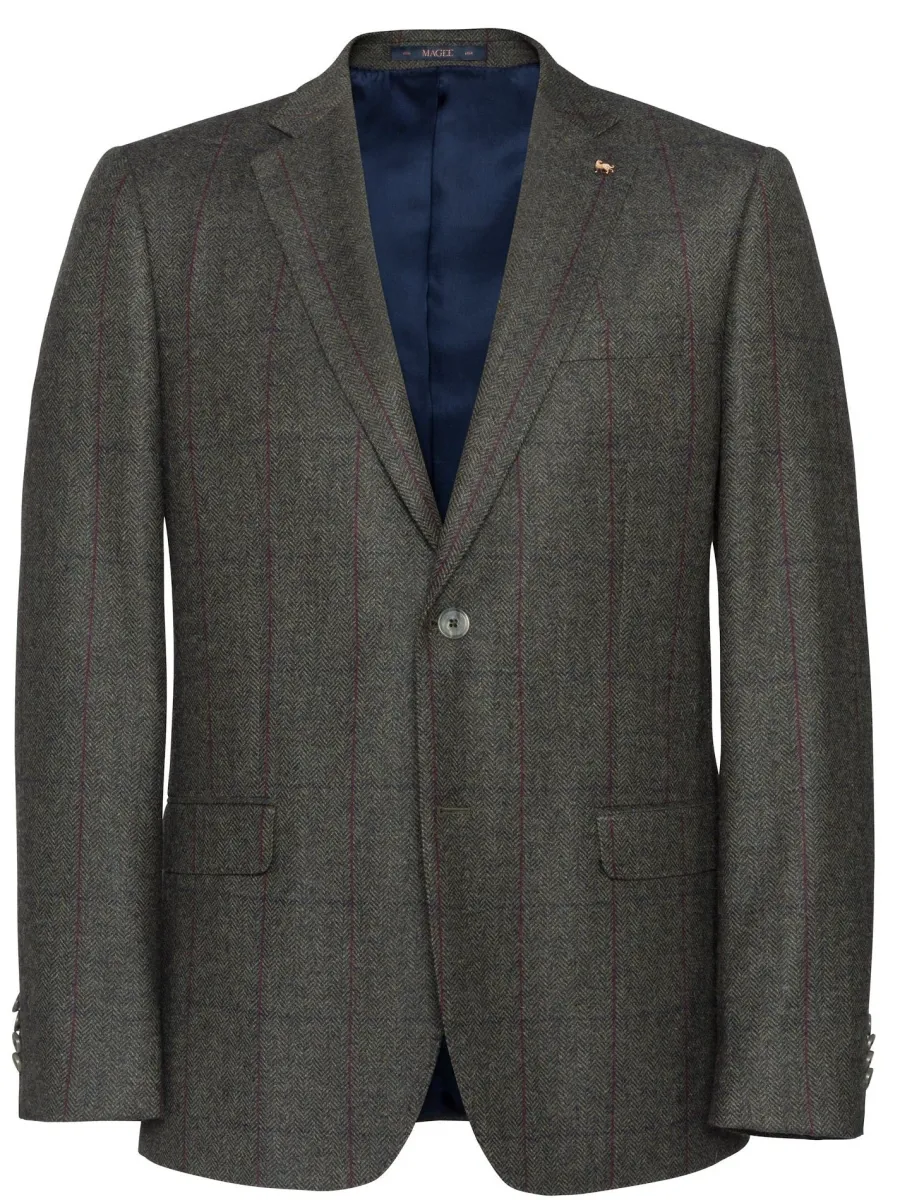Magee Donegal Tweed Jacket - Mens Clady - Green With Navy & Plum Overc