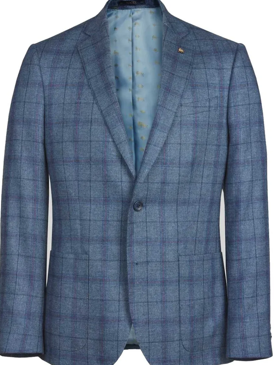 Magee Midweight Tweed Jacket - Mens Finn Patch Pocket - Blue with Navy