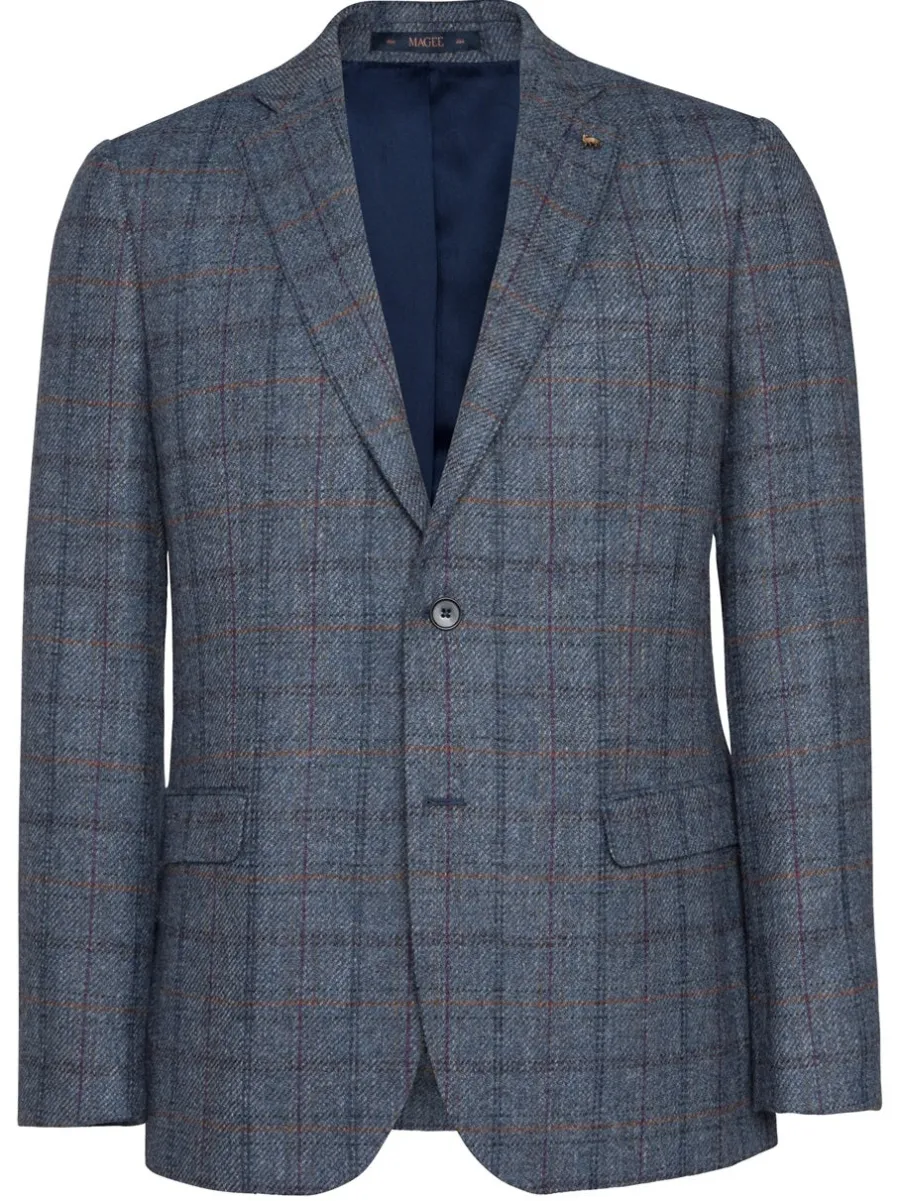 Magee Tweed Jacket - Mens Clady - Blue Twill With Rust, Navy & Plum Ch