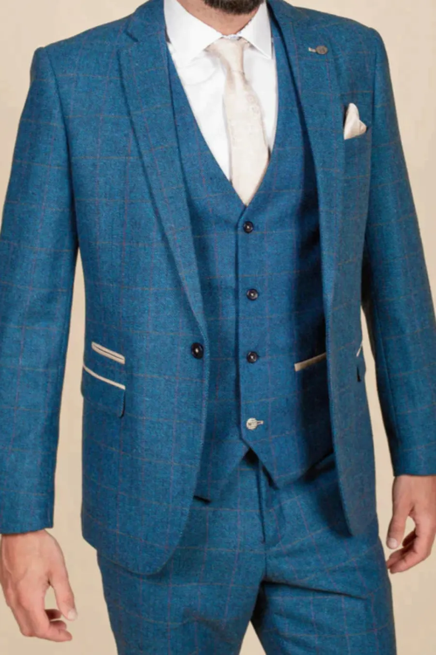 Marc Darcy Dion Tweed Blazer - Mens Slim Fit - Blue Check