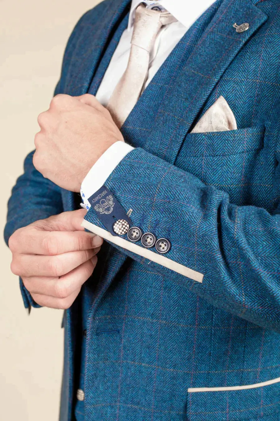 Marc Darcy Dion Tweed Blazer - Mens Slim Fit - Blue Check