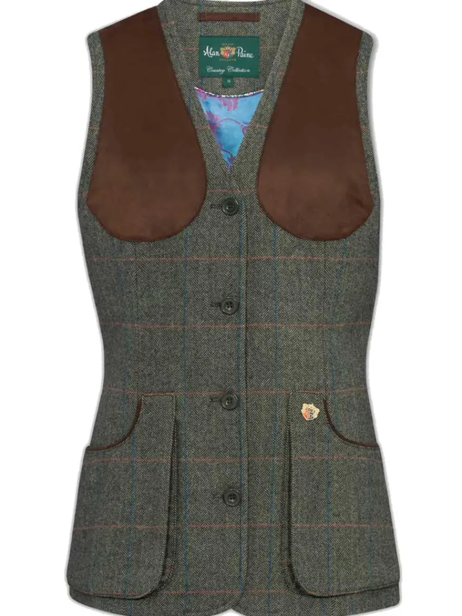 Women Alan Paine 60% OFF - Ladies Combrook Tweed Shooting Waistcoat - Spruce