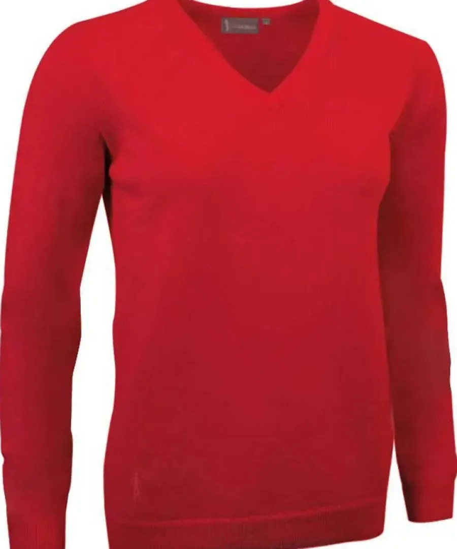 Women Glenmuir 40% OFF - Nina Ladies V-Neck Sweater - Lambswool - Garnet Red