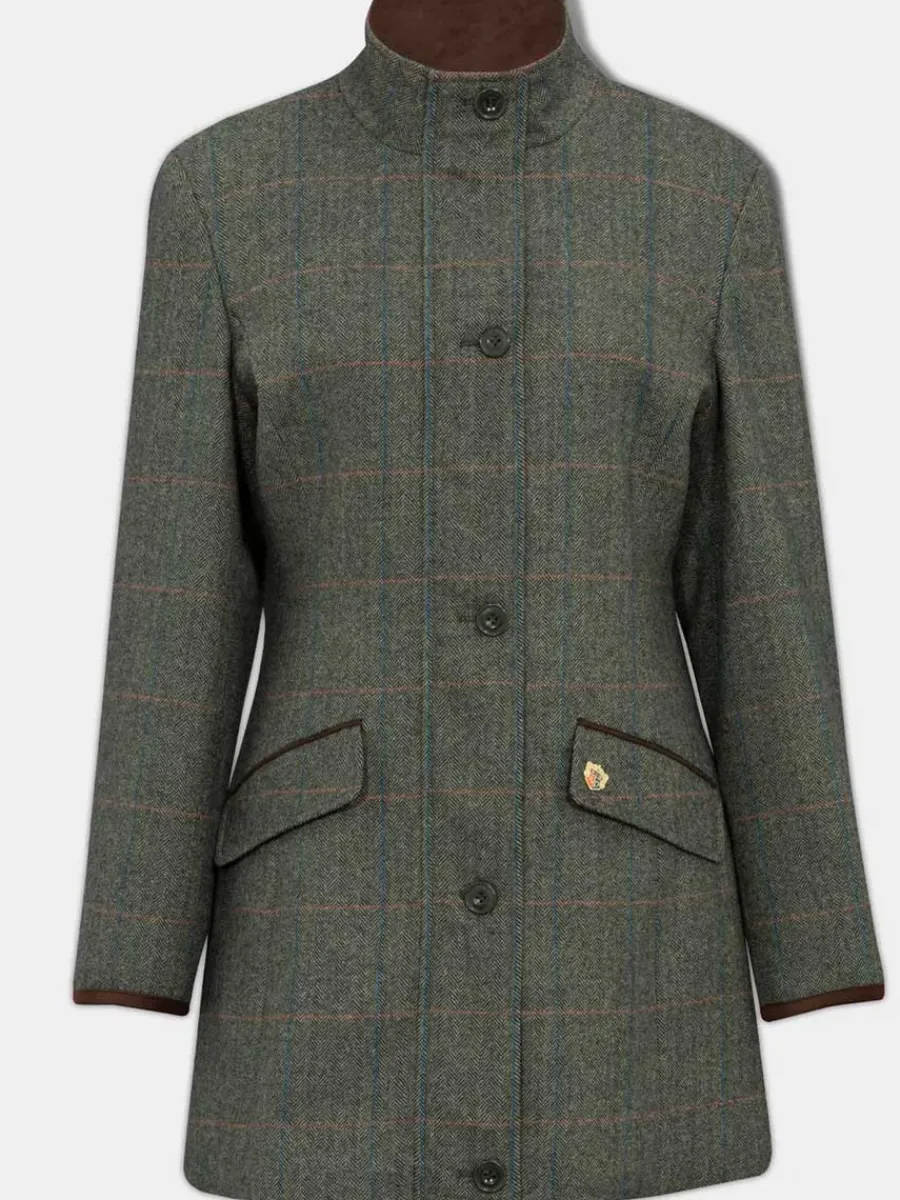 Women Alan Paine 50% OFF Combrook Field Coat - Ladies Tweed - Spruce - Size: