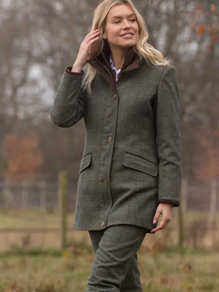 Women Alan Paine 50% OFF Combrook Field Coat - Ladies Tweed - Spruce - Size: