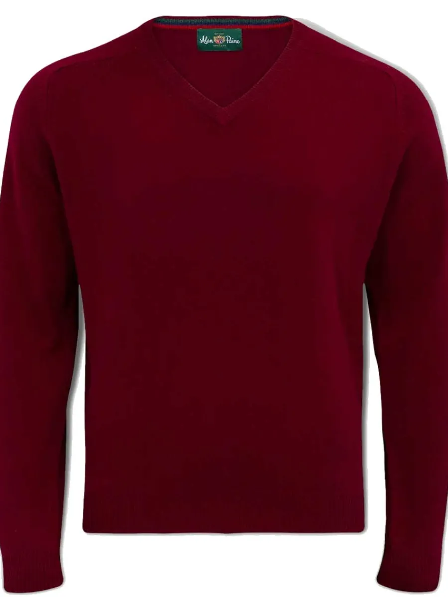 Alan Paine 50% OFF Streetly Men's V Neck Lambswool Jumper - Bordeaux -