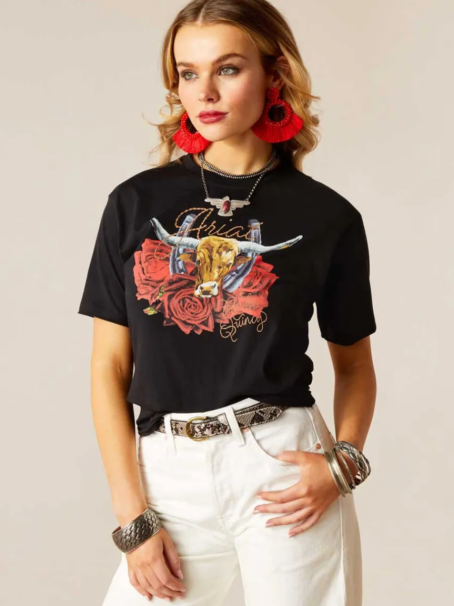 Women Ariat 30% OFF Steer Rodeo Quincy T-Shirt - Womens - Black - Size: MEDI