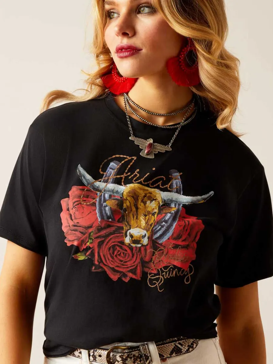 off_ariat_steer_rodeo_qu_1.webp Women Ariat 30% OFF Steer Rodeo Quincy T-Shirt - Womens - Black - Size: MEDI