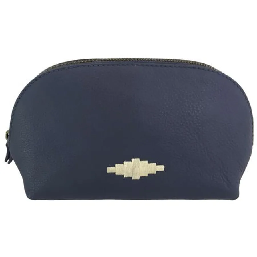 Pampeano - Brillo Cosmetic Bag - Navy Leather with Cream Stitching