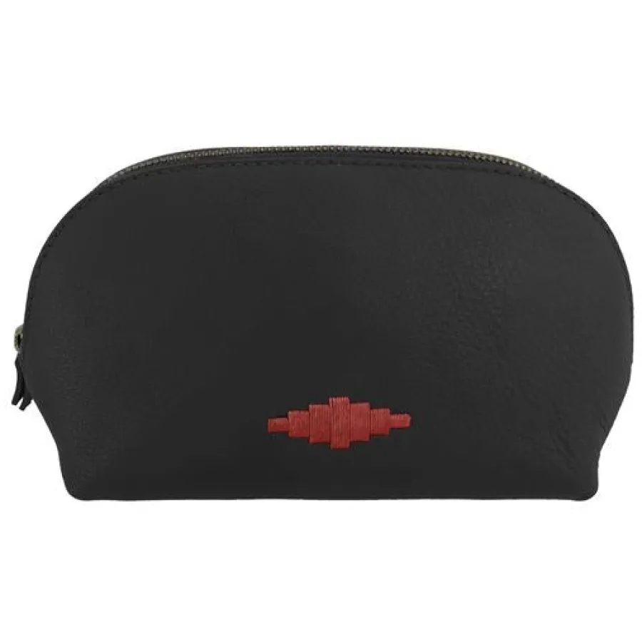 Pampeano - Brillo Cosmetic Bag - Black Leather with Burgundy Stitching