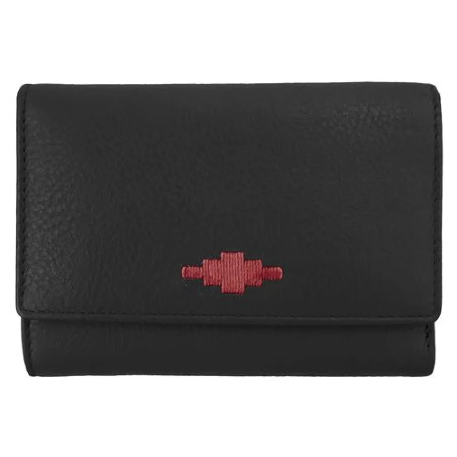 Women Pampeano - Chica tri-fold purse - Black with Burgundy Stitching