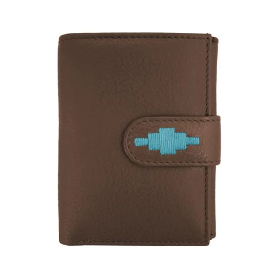 Pampeano Exito Bifold Purse - Brown Leather with Turquoise Stitching