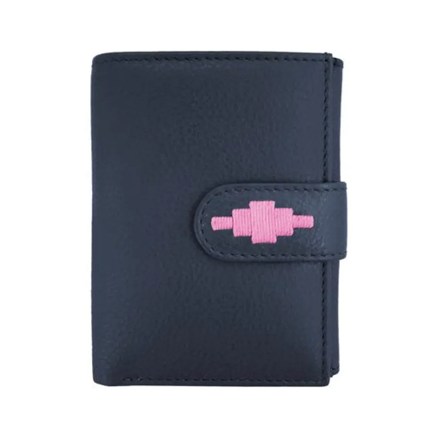 Pampeano Exito Bifold Purse - Navy Leather with Pink Stitching