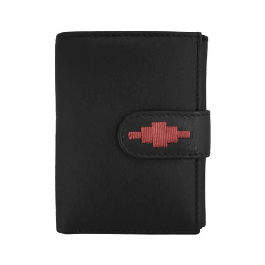 Pampeano Exito Bifold Purse - Black Leather with Burgundy Stitching