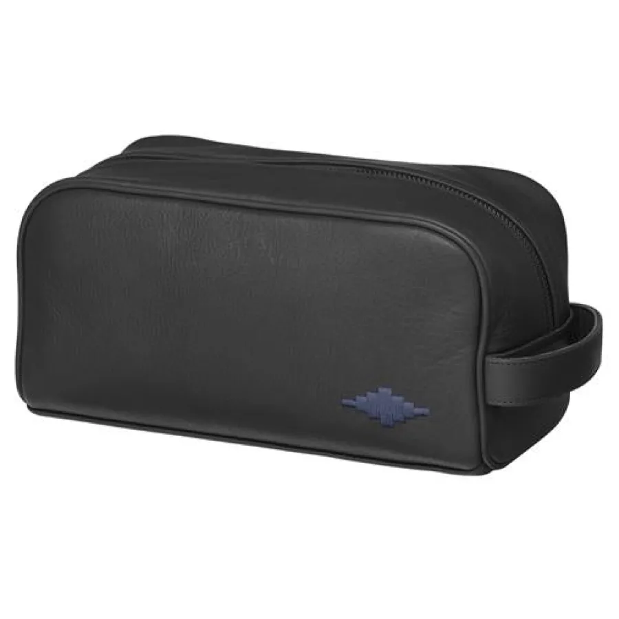Pampeano Hombre Washbag - Black with Jean Navy Stitching