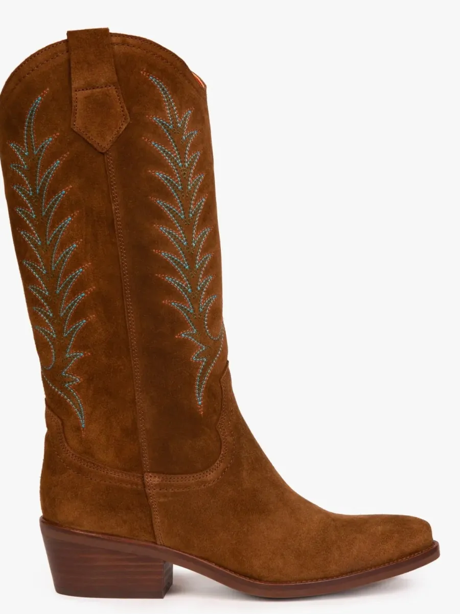 Penelope Chilvers Goldie Embroidered Cowboy Boots - Ladies Suede - Pea