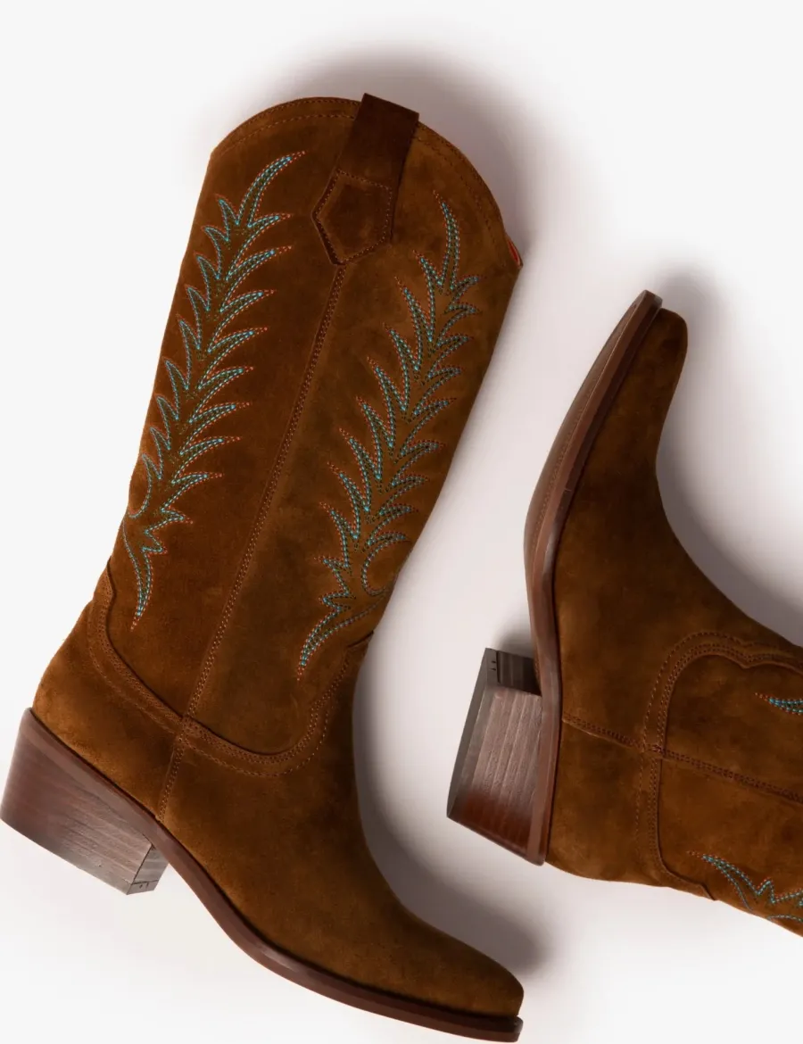 penelope_chilvers_goldie__2.webp Penelope Chilvers Goldie Embroidered Cowboy Boots - Ladies Suede - Pea