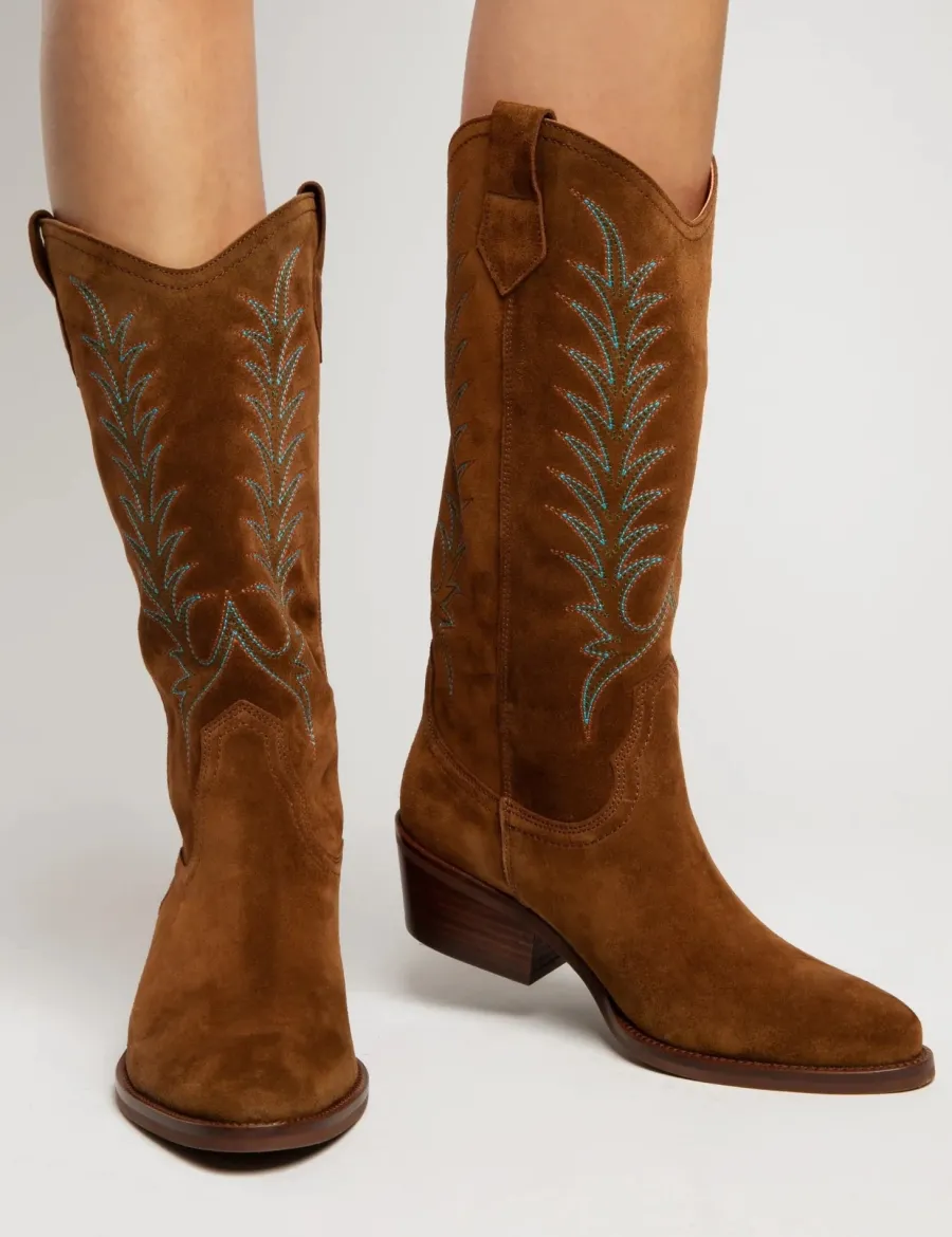 penelope_chilvers_goldie__3.webp Penelope Chilvers Goldie Embroidered Cowboy Boots - Ladies Suede - Pea