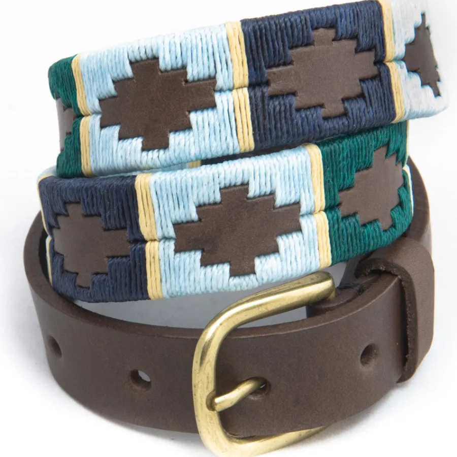 Women Pioneros Polo Belt - Narrow Argentinian - 162 Green/Pale Blue/Navy wit