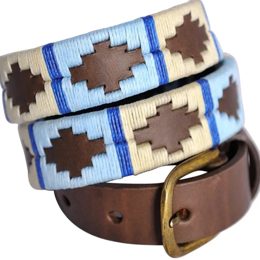 Women Pioneros Polo Belt - Narrow Argentinian - 159 Pale Blue/White with Blu