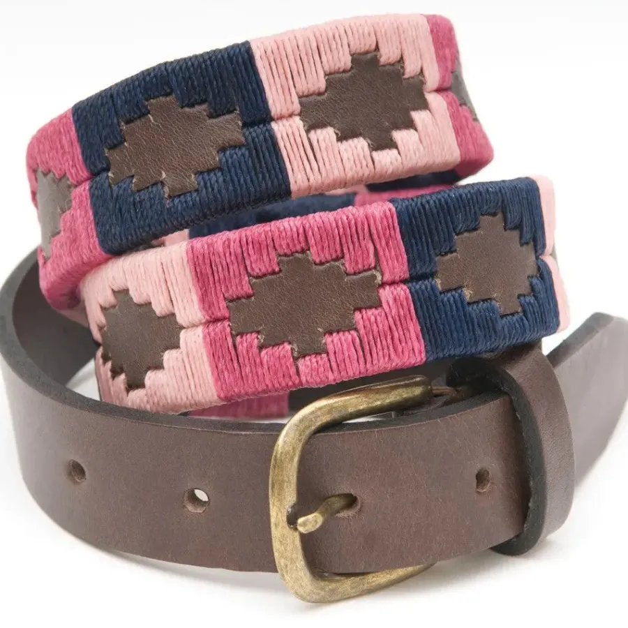 Women Pioneros Polo Belt - Narrow Argentinian - 160 Berry/Navy/Pink