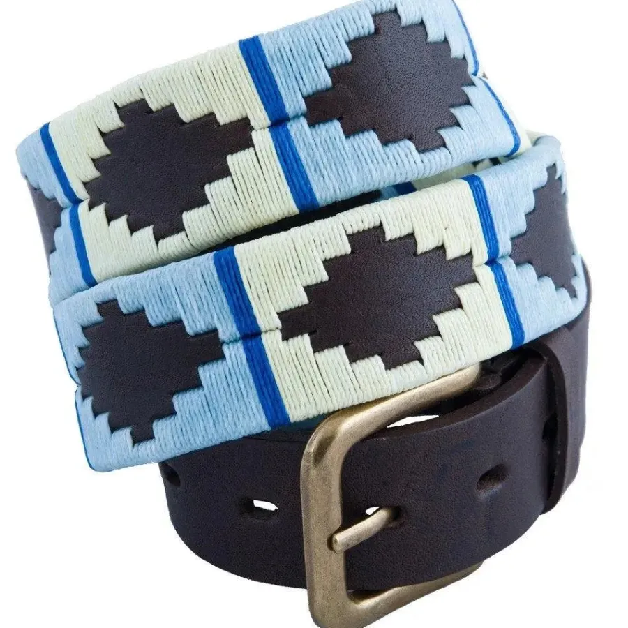 Pioneros Polo Belt - Wide Argentinian - 142 Blue/White with Blue Strip