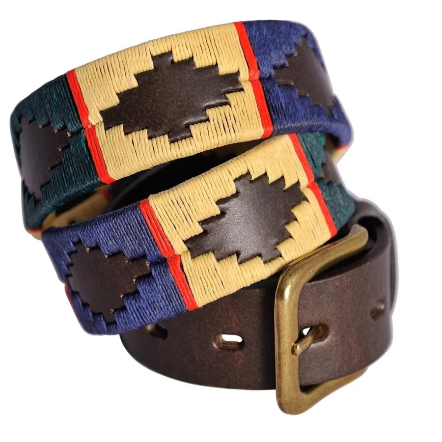 Pioneros Polo Belt - Wide Argentinian - 105 Navy/Green/Cream with Red