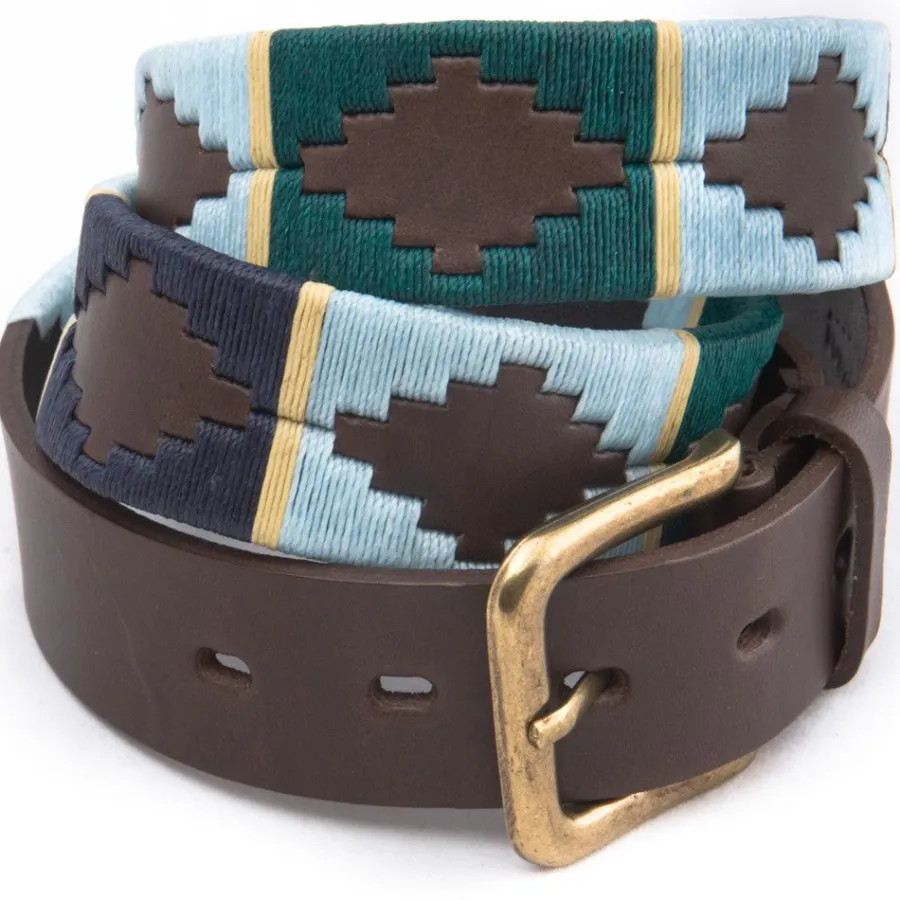 Pioneros Polo Belt - Wide Argentinian - 156 Green/Pale Blue/Navy with