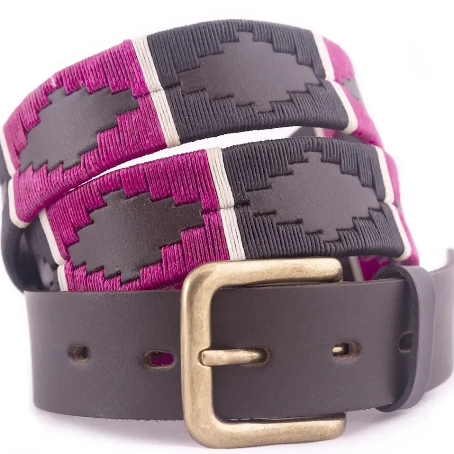 Women Pioneros Polo Belt - Wide Argentinian - 122 Black/Berry with White Str