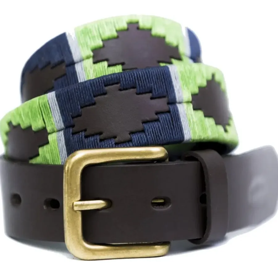 Pioneros Polo Belt - Wide Argentinian - 112 Lime/Navy With Grey Stripe