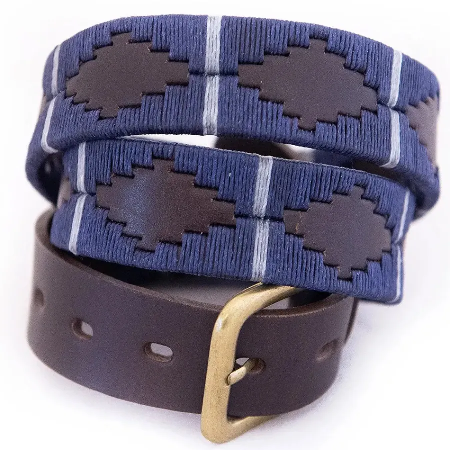 Pioneros Polo Belt - Wide Argentinian - 121 Navy with Silver Grey Stri