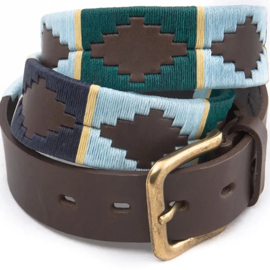 Pioneros Polo Belt - Wide Argentinian - 156 Green/Pale Blue/Navy with