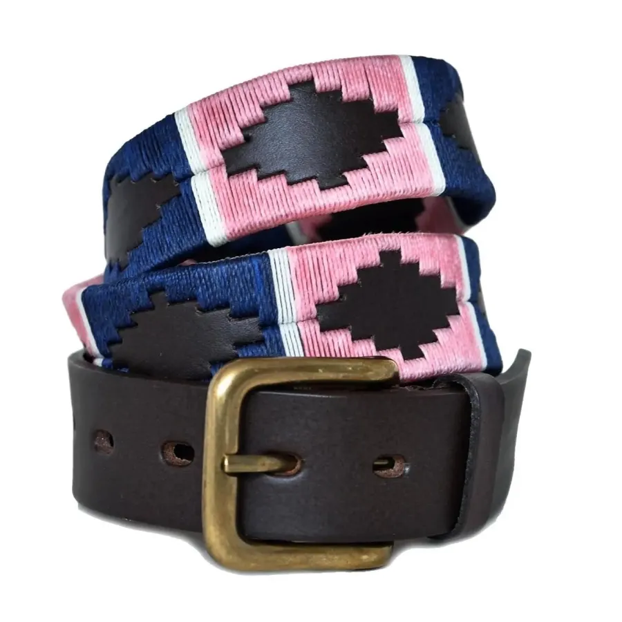 Pioneros Polo Belt - Wide Argentinian - 110 Pink/Navy with White Strip