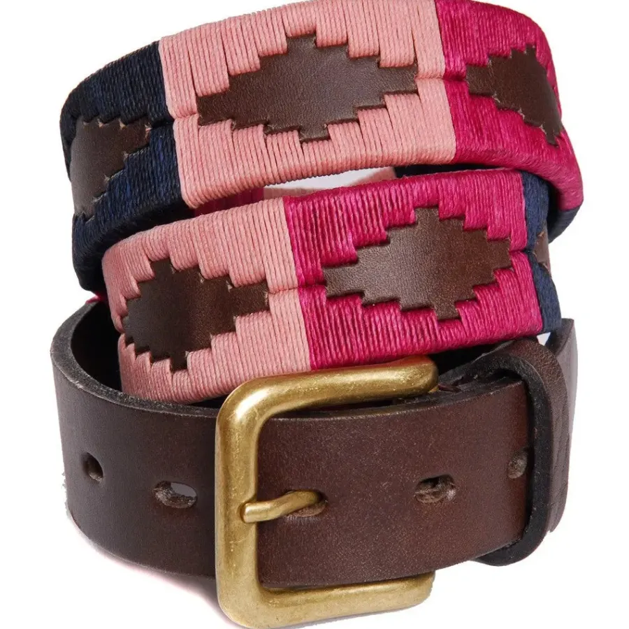 Pioneros Polo Belt - Wide Argentinian - 155 Berry/Navy/Pink