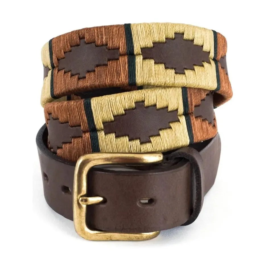 Pioneros Polo Belt - Wide Argentinian - 132 Copper/Beige with Green St