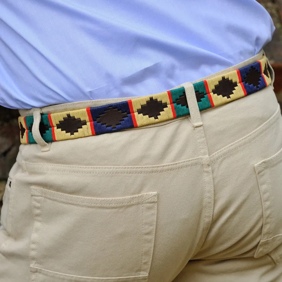 Pioneros Polo Belt - Wide Argentinian - 105 Navy/Green/Cream with Red