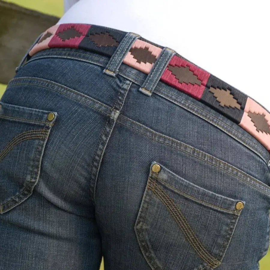 Pioneros Polo Belt - Wide Argentinian - 155 Berry/Navy/Pink