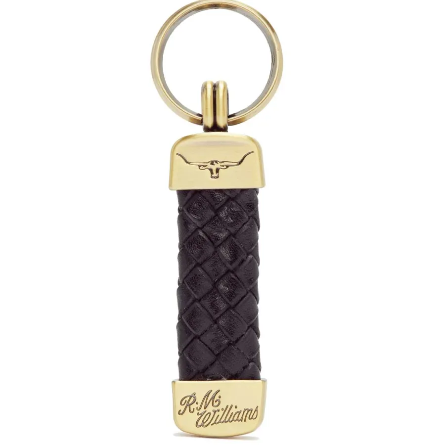 RM Williams Plaited Key Ring - Black & Brass