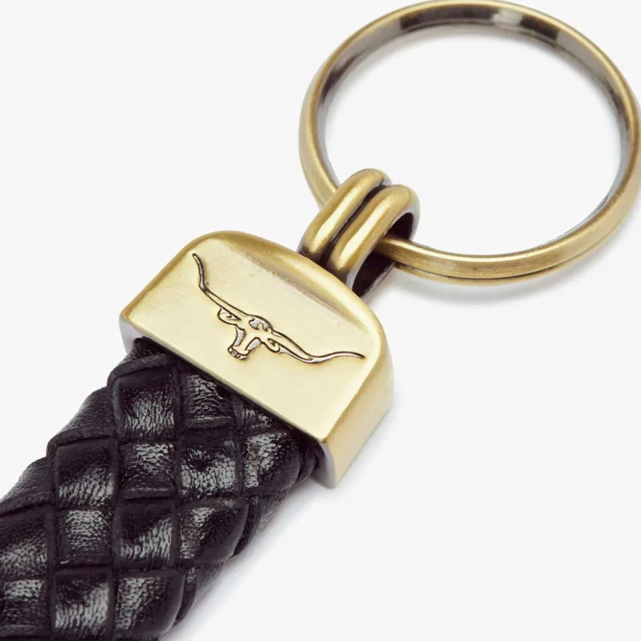 RM Williams Plaited Key Ring - Black & Brass